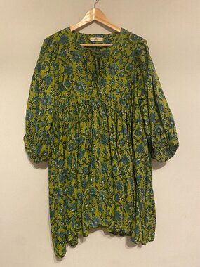 Natural Life Mini Tunic Dress, Large, Green Floral